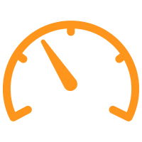 Orange speedometer icon depicting top average rating.