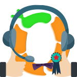 OBI Services logo with headset, thumbs-up, and award ribbon, symbolizing happy customers.