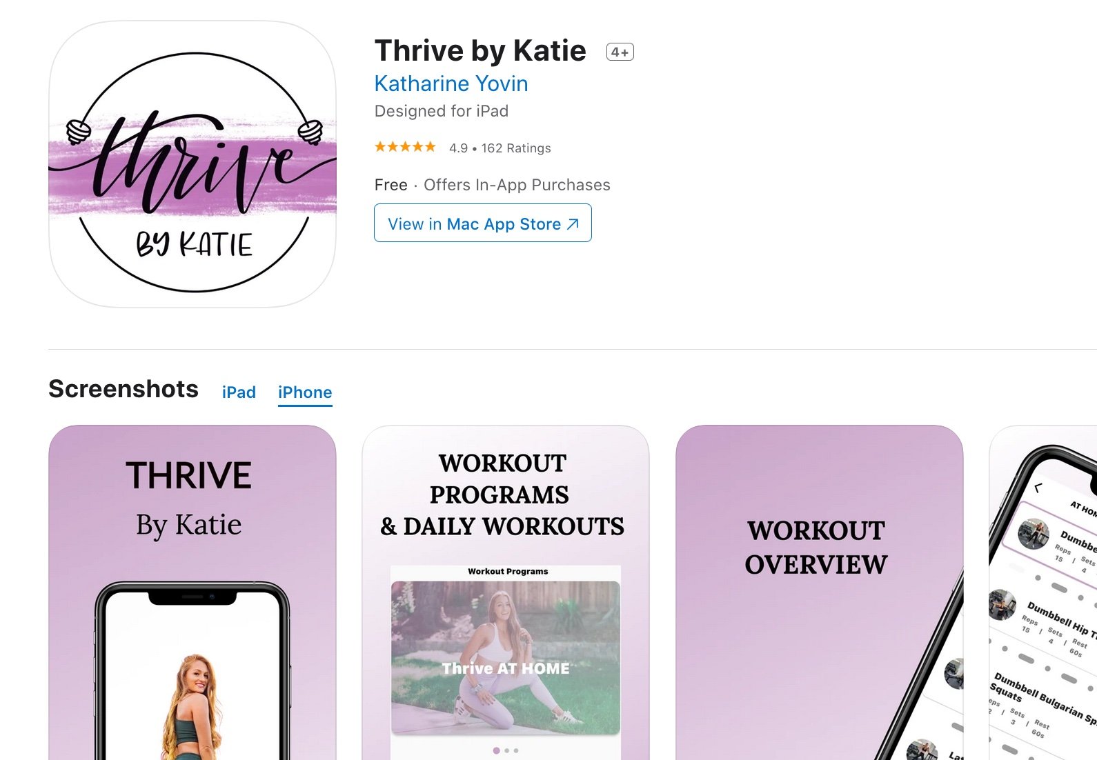Thrive by katie app store listing