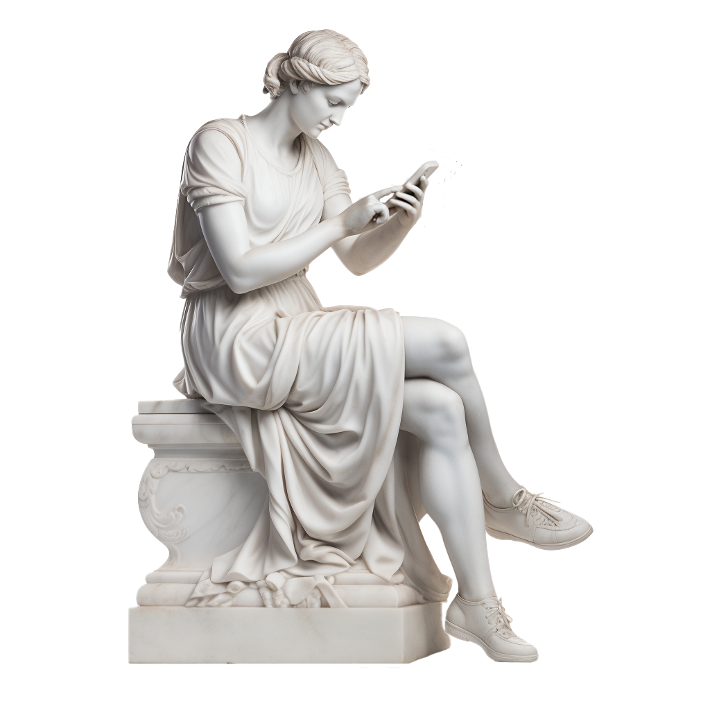 greek statue with phone