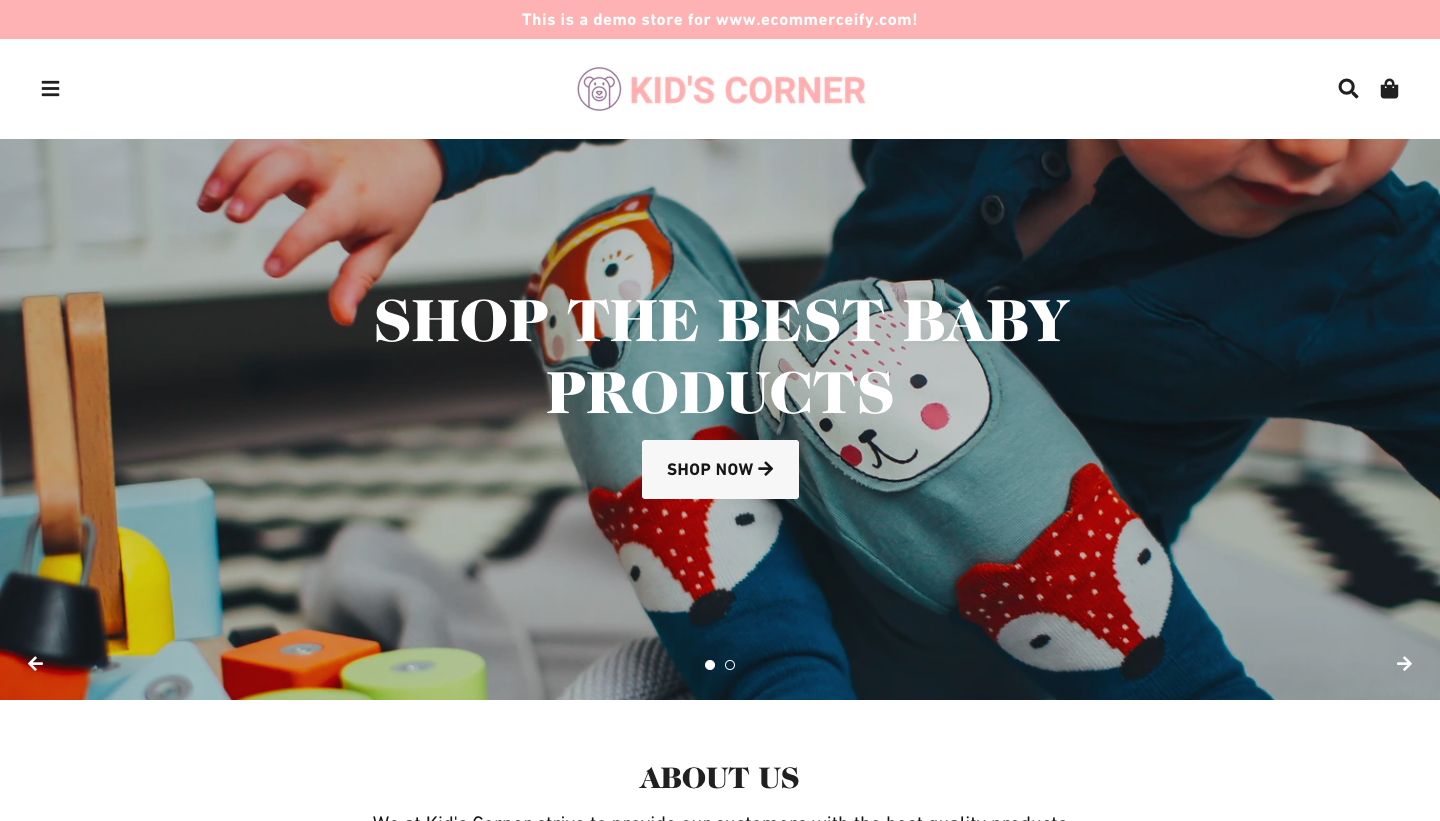 baby products niche pre-built store home page