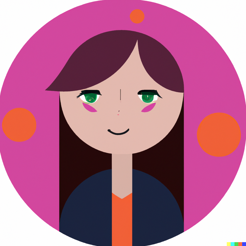Dall·e 2023 07 27 11.07.50   animated slightly smiling female headshot persona in a flat simple style with a circle of color behind her as the background and white background behi
