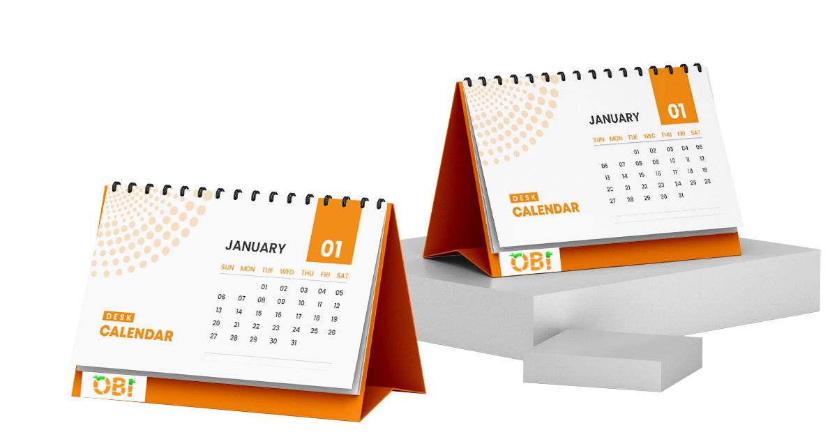 Two OBI Services desk calendars displaying January 1 that emphasize monthly recurring.