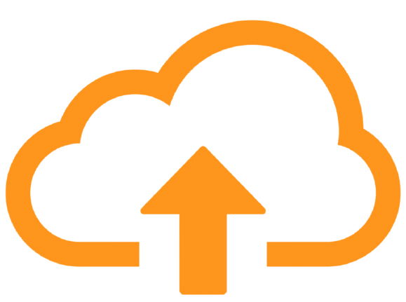 Orange cloud with an upward arrow icon representing a cloud-based platform.