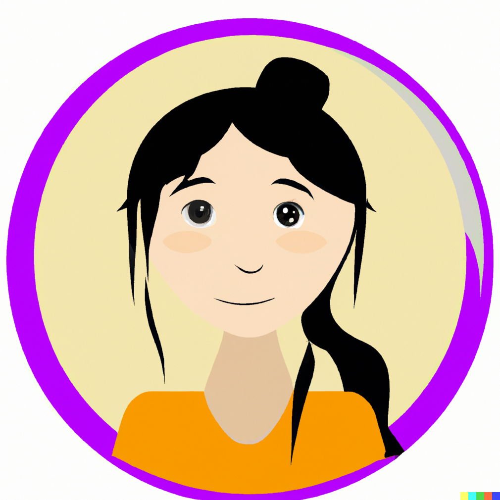 Dall·e 2023 07 27 11.07.46   animated slightly smiling female headshot persona in a flat simple style with a circle of color behind her as the background and white background behi