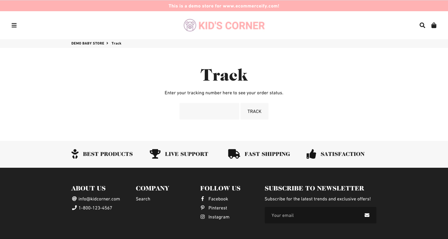 baby products niche pre-built store tracking page