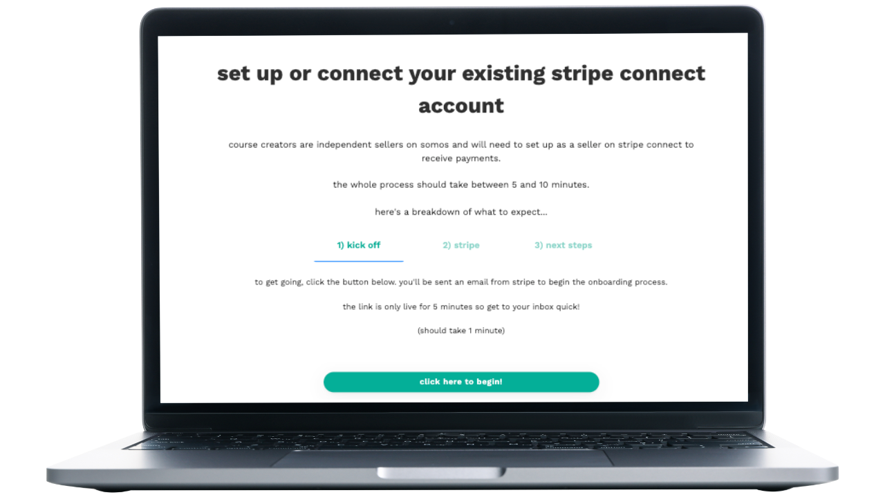 screenshot of how to connect to stripe