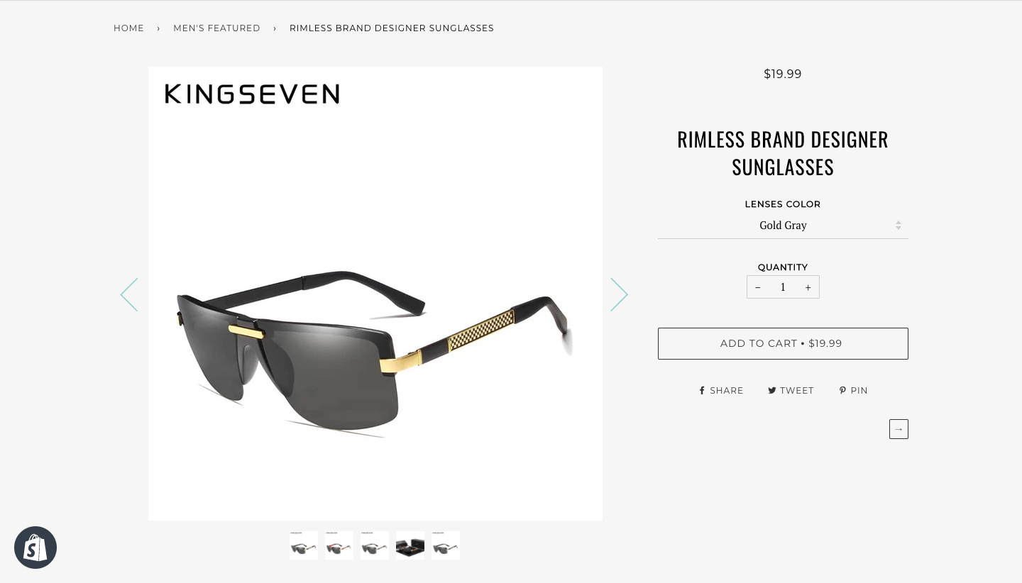 sunglasses niche pre-built store product page
